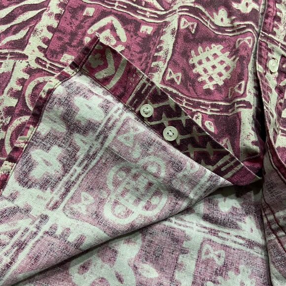 Gulf Traders Vintage 80s Pink White Abstract Button Front Shirt Mens Size Medium - Picture 5 of 8